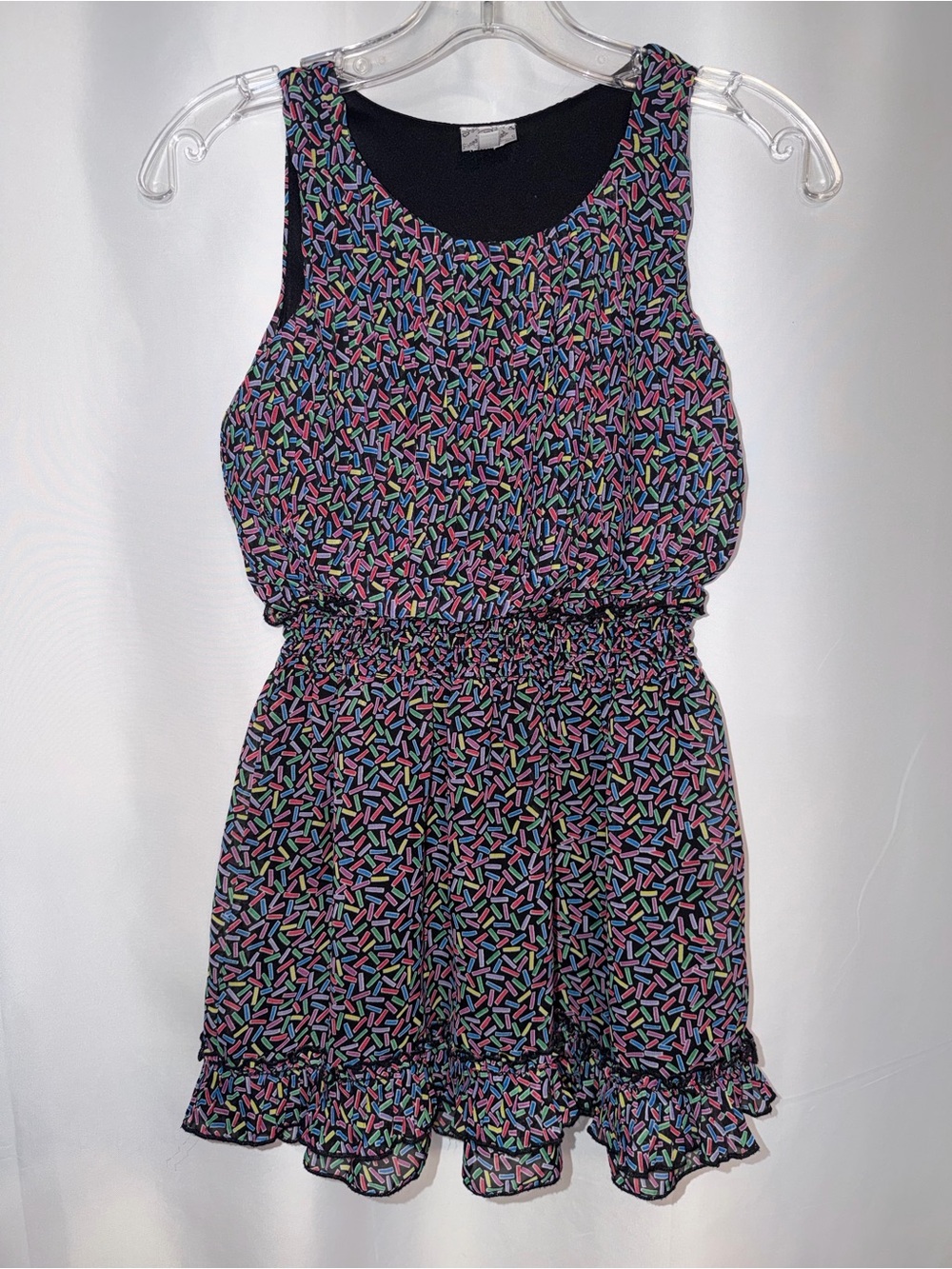 Disney D-Signed Black Rainbow Rectangle Print Sleeveless Ruffle Dress - Girls M